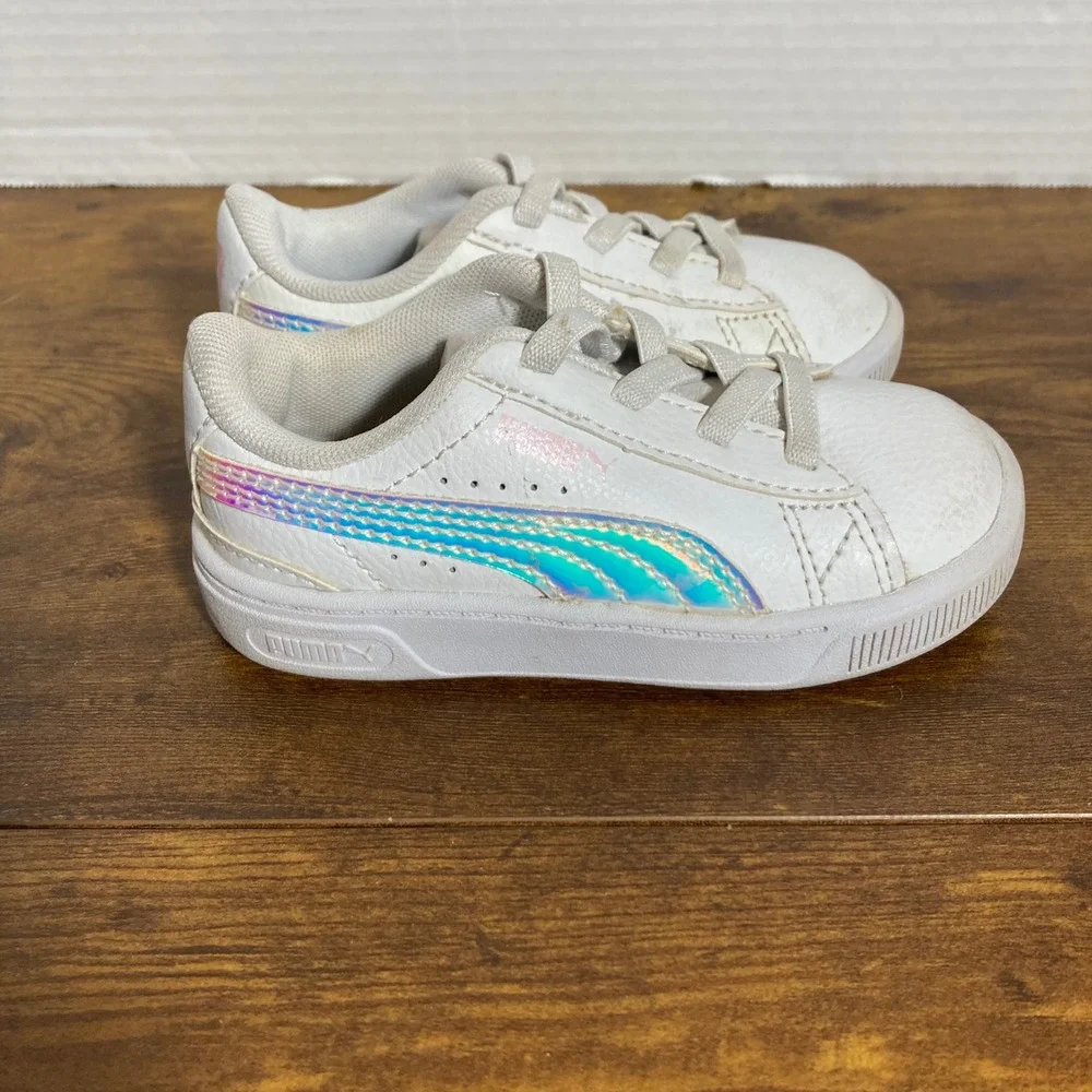 Puma Smash V2 Holo White Iridescent Toddler Sneakers 385439-01 Size 6C